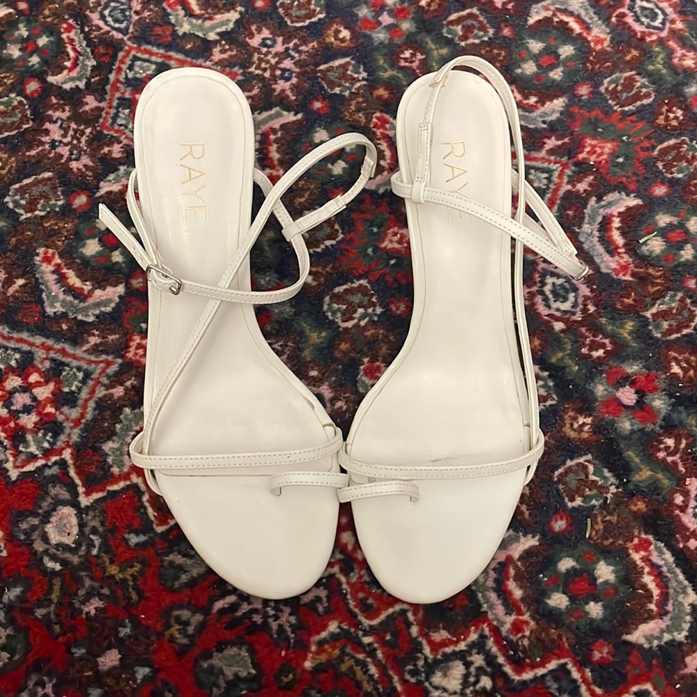 Raye minimalist strappy white heels